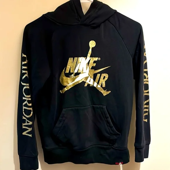 Nike Apparel Nike Air Black And Gold Hoodie Nike Air Jordan Black